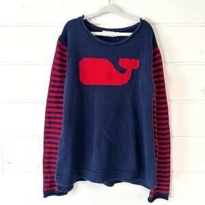 Vineyard Vines Girls Stripe Intarsia Whale Logo Cotton Knit Sweater Sz M